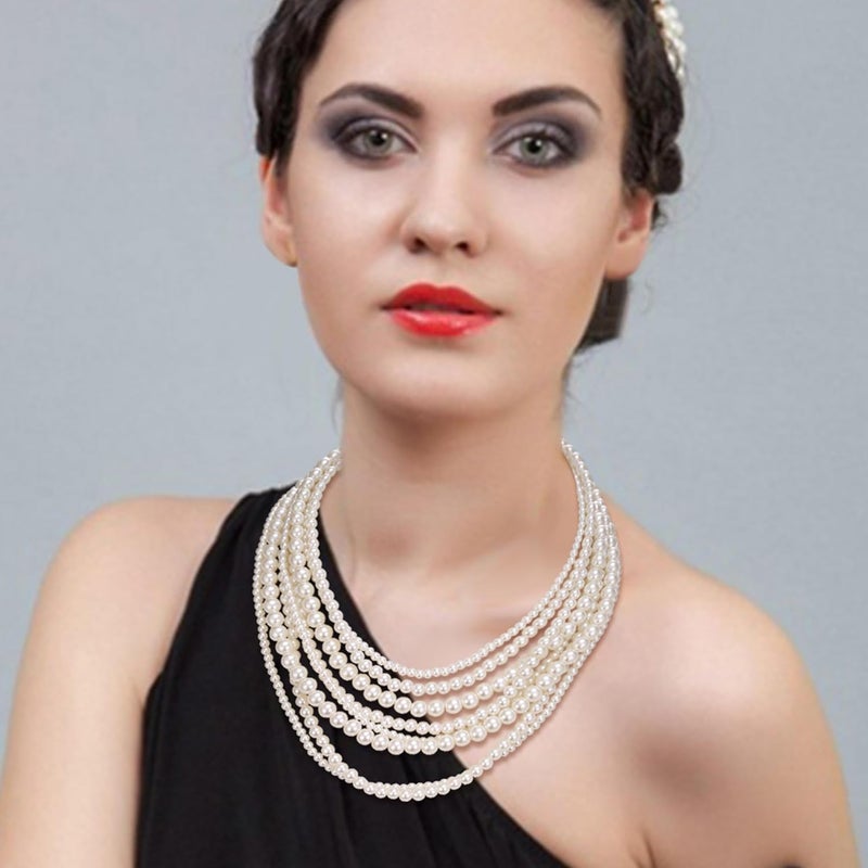 Flyonce Multi Layered Choker Collar Necklace, Glitter Rhinestone Crystal Tassel Multi-Strand Fringe Chains Bib Statement Necklace Prom Jewelry for Women - Image 3